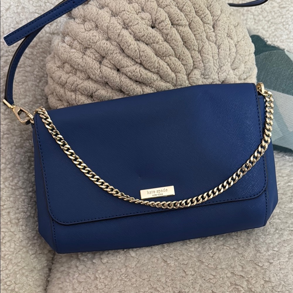 Kate Spade Blue and Gold Crossbody Bag with Chain Detail